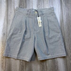 Alex Mill Shorts Mens 30 Blue White Striped Seersucker Pleated Adjustable NEW